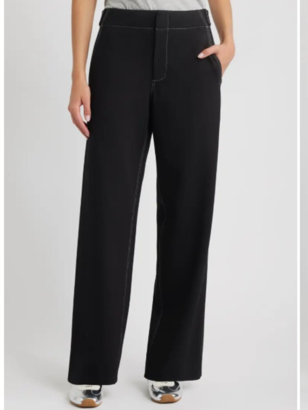 RAG & BONE Irina Contrast Stitch Straight Leg Ponte Pants in Black 6
